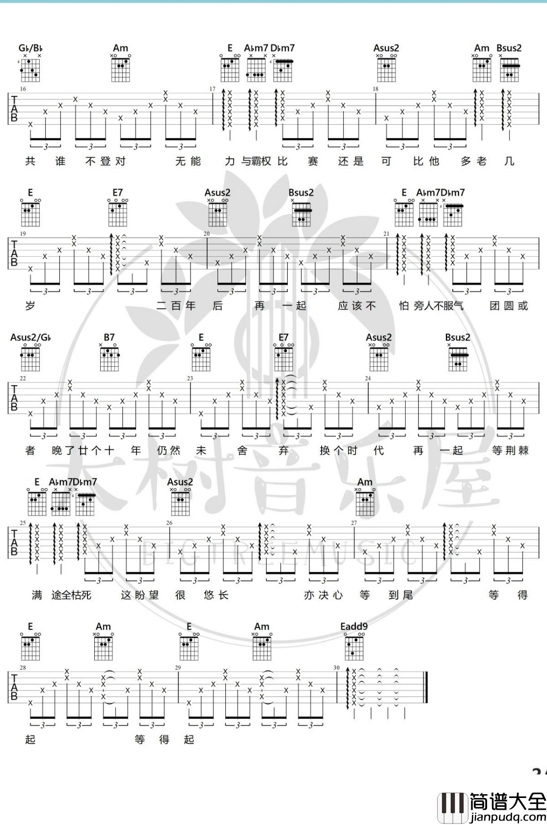 命硬吉他谱_侧田_E调弹唱谱
