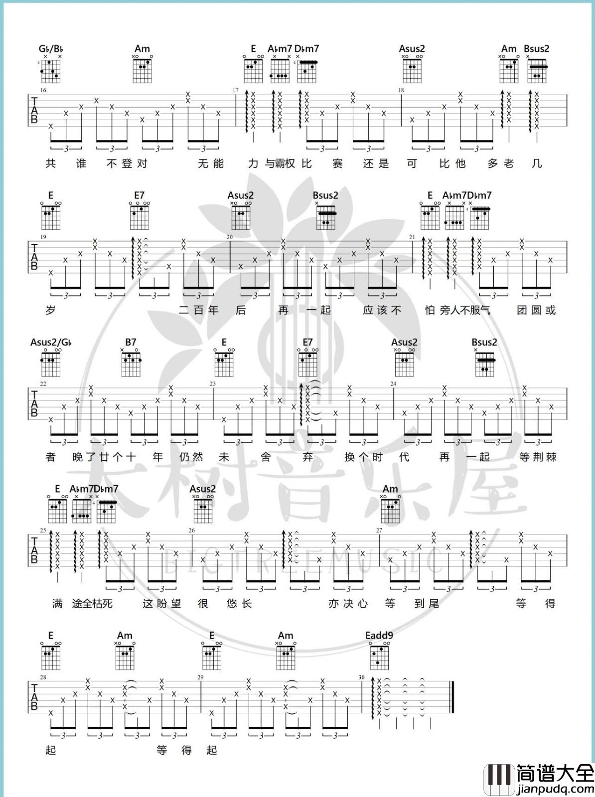 命硬吉他谱_侧田__命硬_E调弹唱六线谱