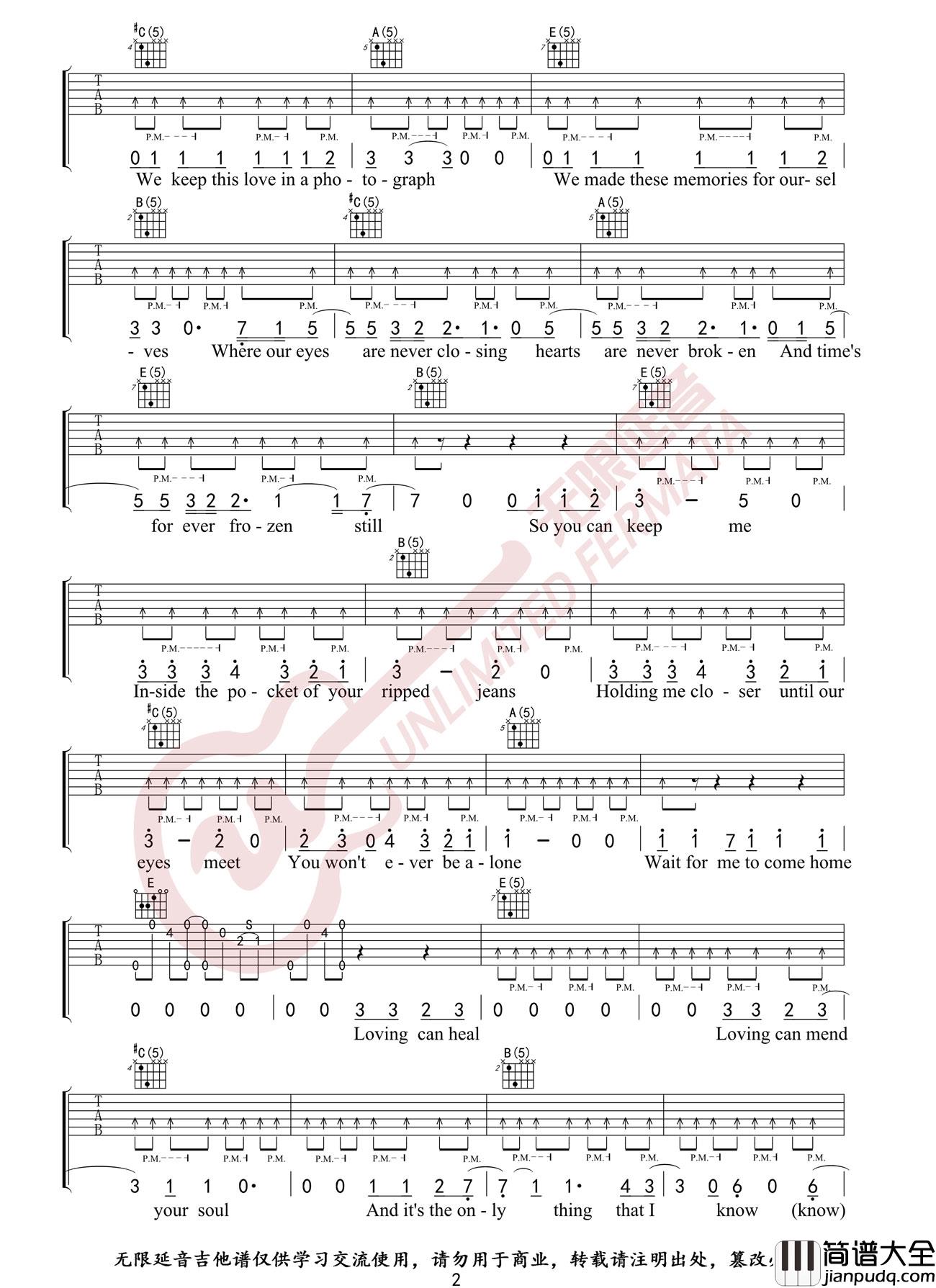 _Photograph_吉他谱_Ed_sheeran_E调原版弹唱谱_高清六线谱