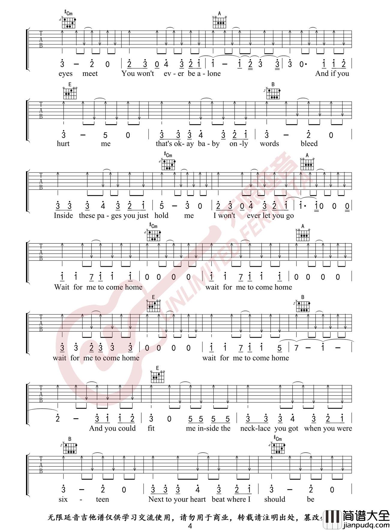 _Photograph_吉他谱_Ed_sheeran_E调原版弹唱谱_高清六线谱