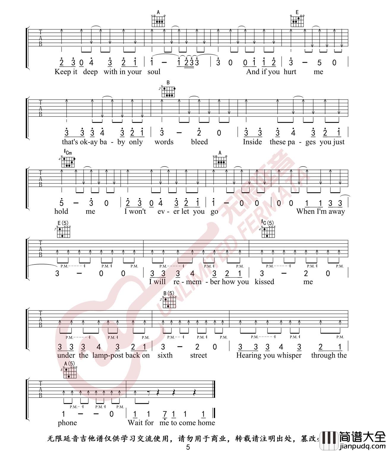 _Photograph_吉他谱_Ed_sheeran_E调原版弹唱谱_高清六线谱