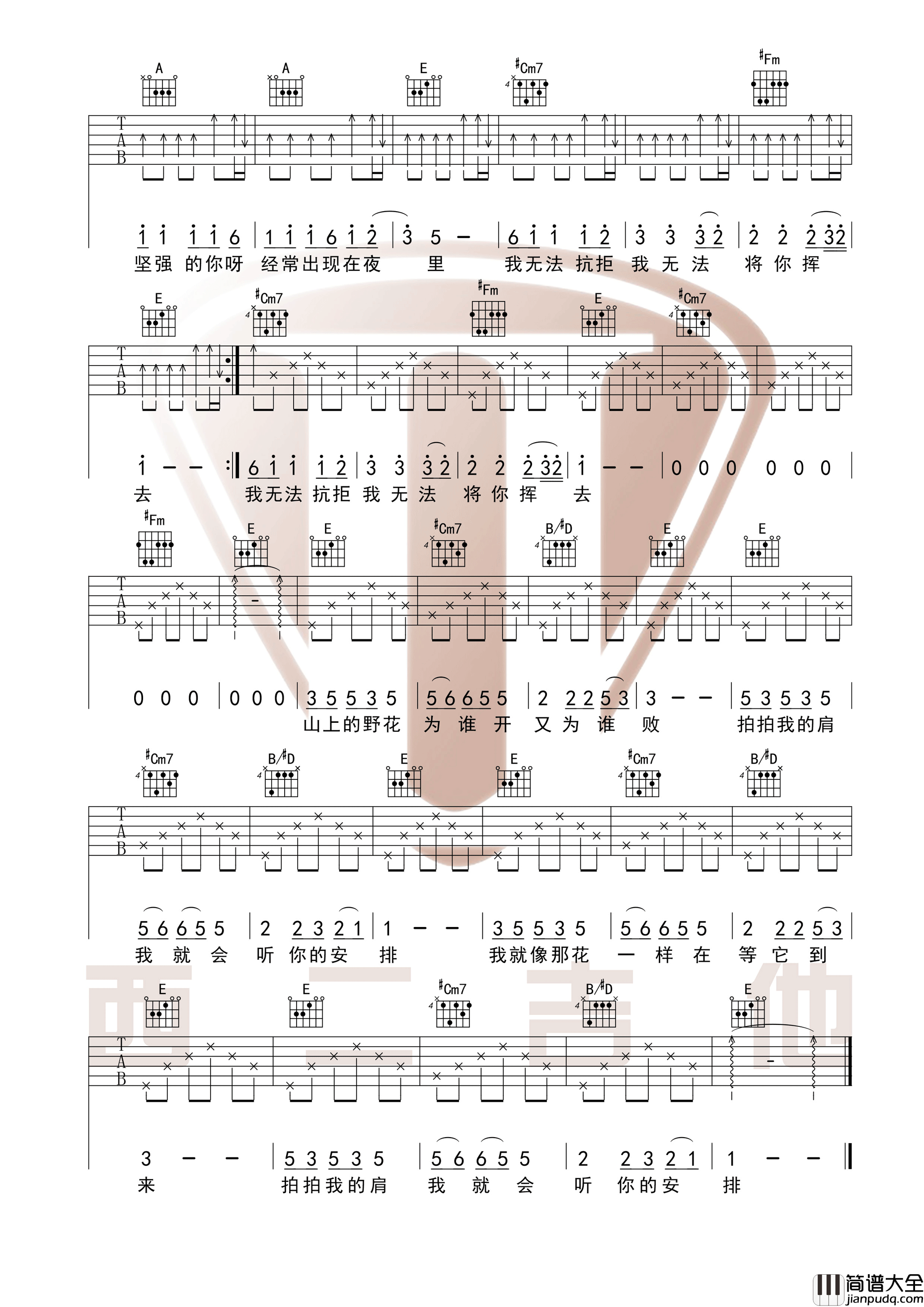 野花吉他谱_陈楚生_E调原调版吉他谱