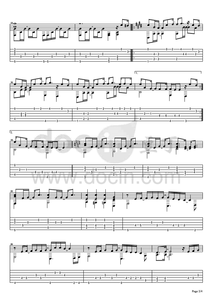 一番の宝物指弹谱_E调六线谱_Angel_Beats