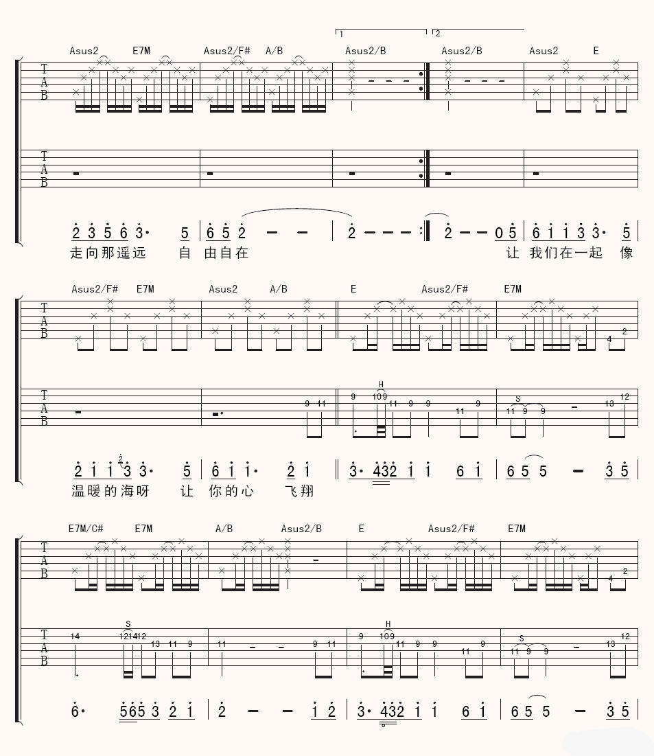 心的世界吉他谱_E调精选版_小娟