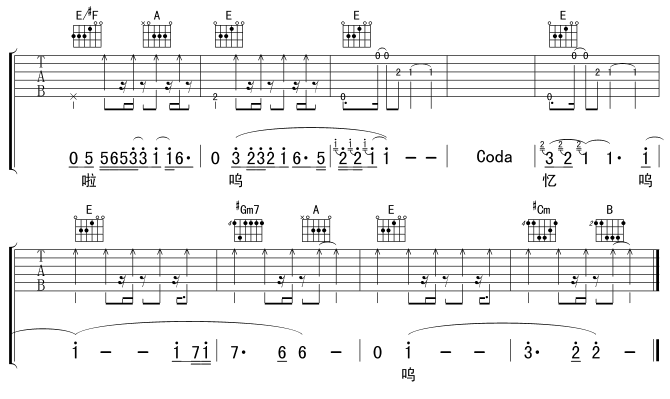 寒雨吉他谱_E调六线谱_虫虫吉他编配_齐秦