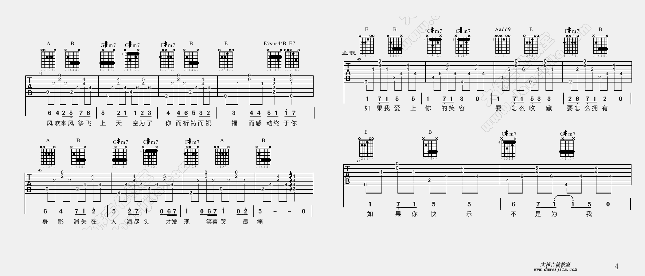 五月天_知足_吉他谱(E调)_Guitar_Music_Score