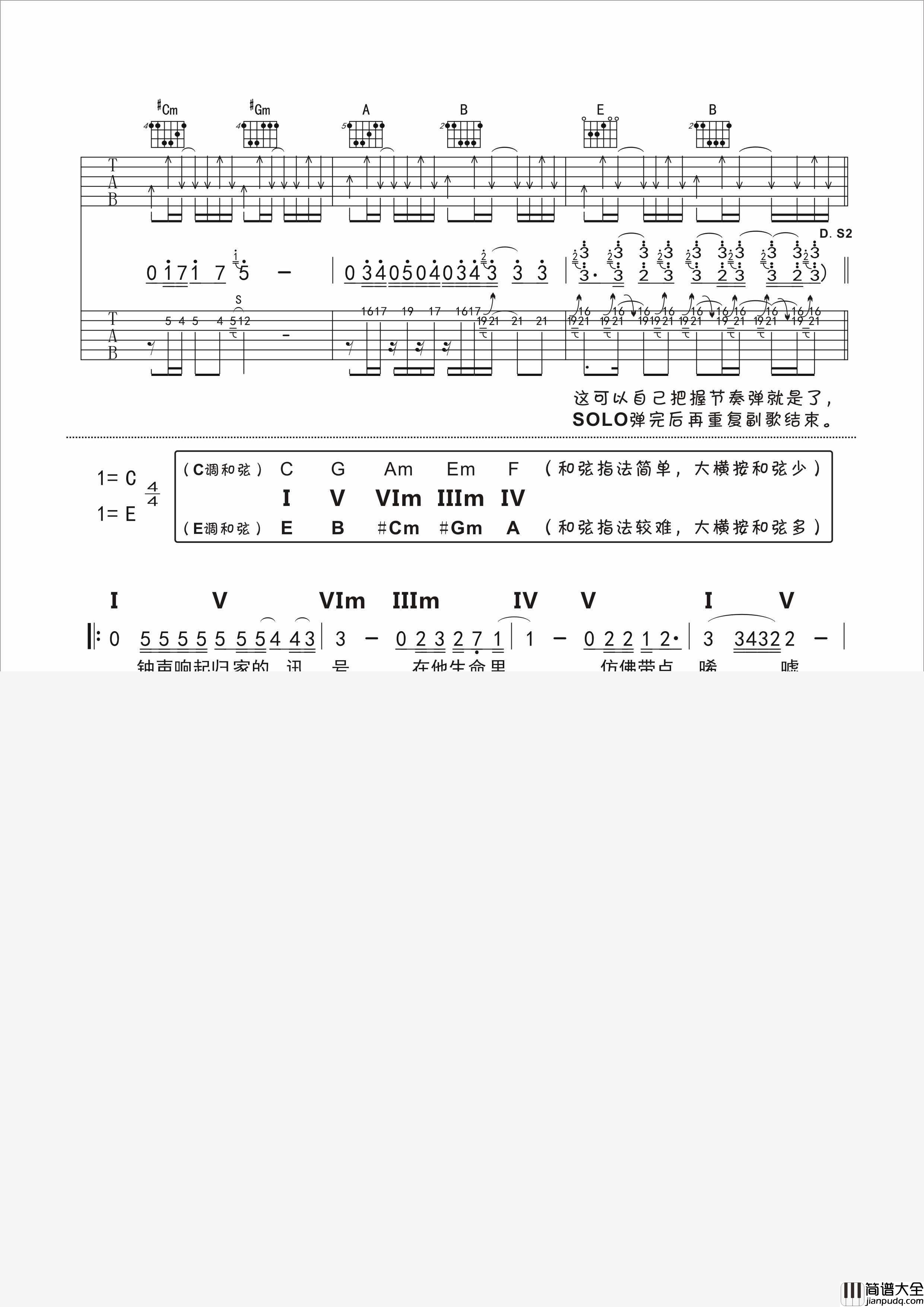 _光辉岁月_原版E调_完整高清吉他谱|吉他谱|图片谱|高清|BEYOND