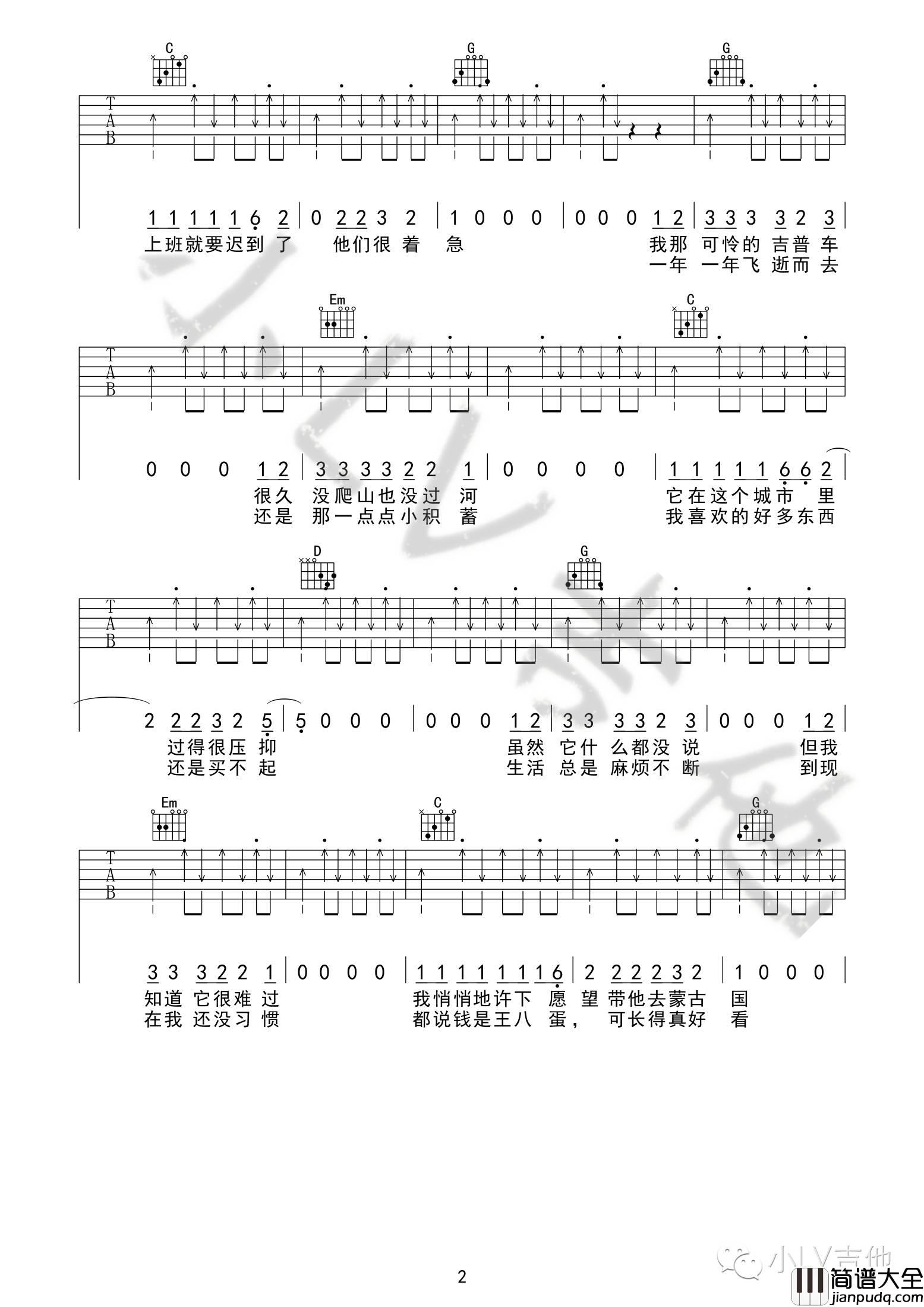 活着吉他谱G调_郝云_革命吉他版