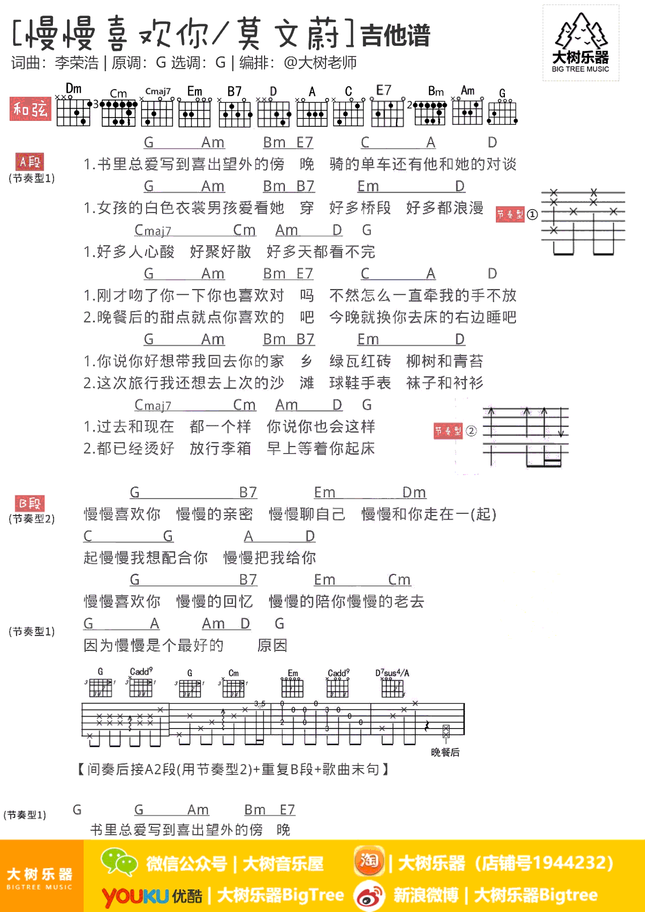 莫文蔚_慢慢喜欢你_吉他谱_G调弹唱谱_图片谱