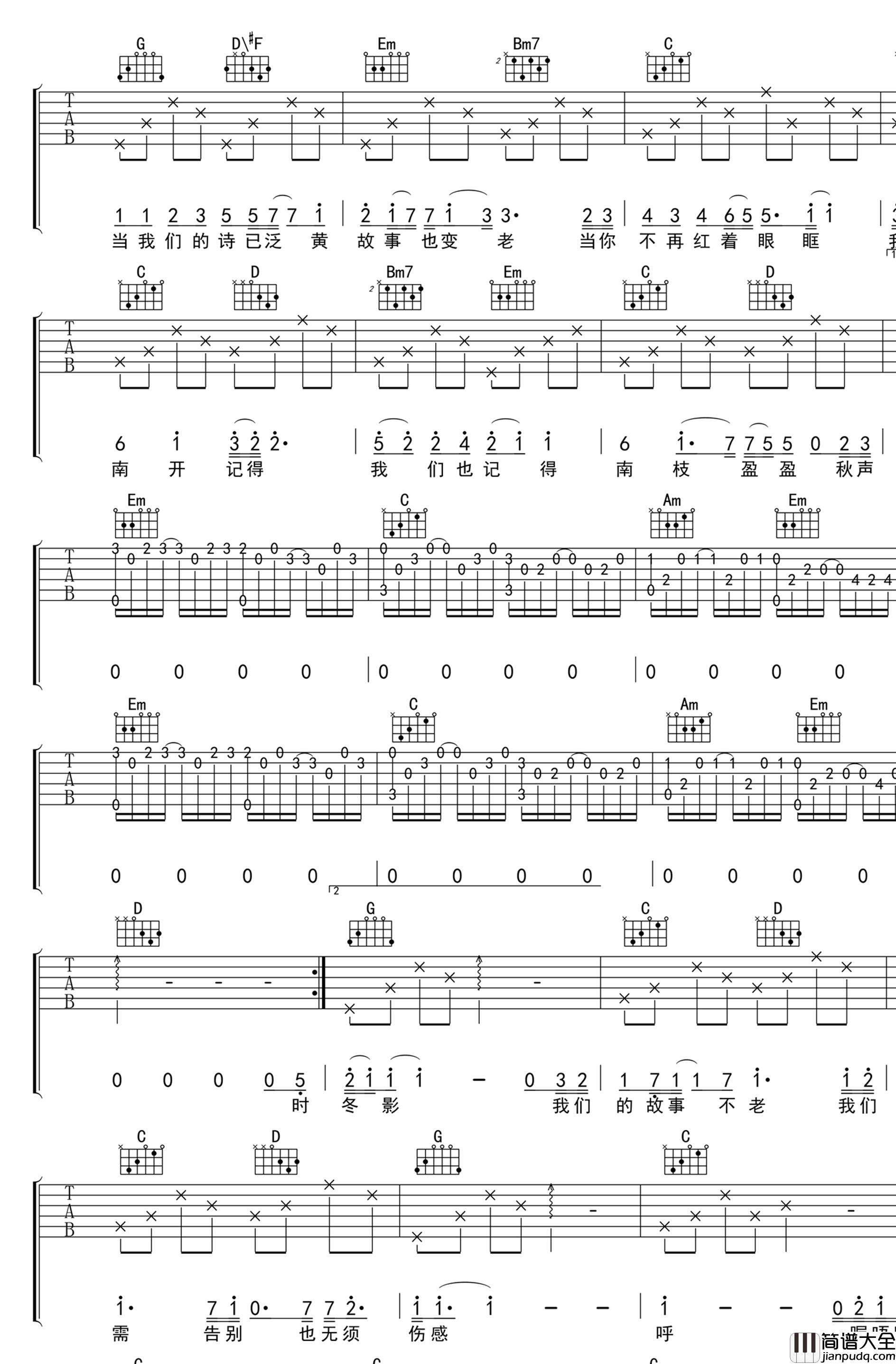 最美的时光吉他谱_王源_G调_弹唱六线谱