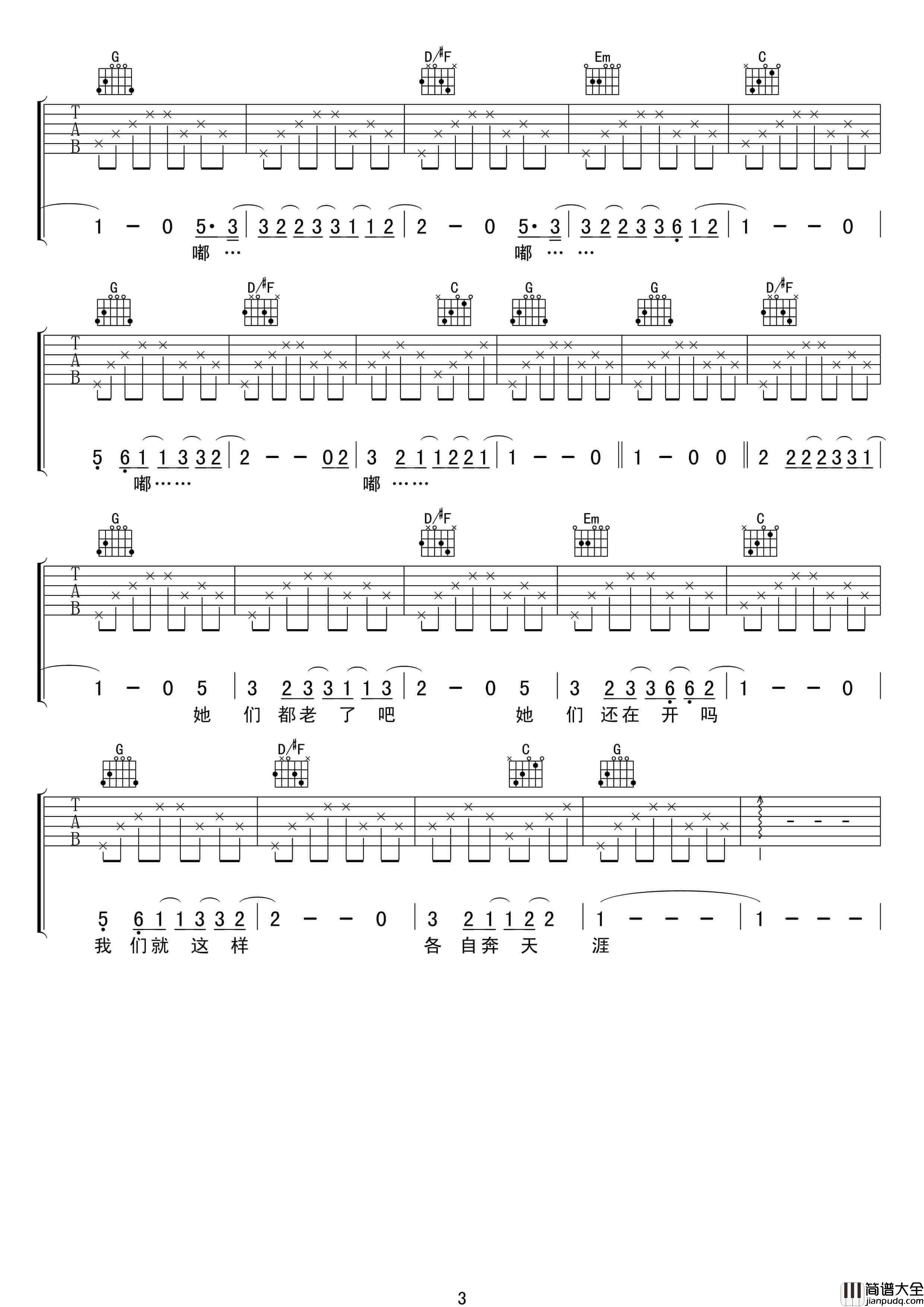 那些花儿吉他谱_G调男生版_朴树