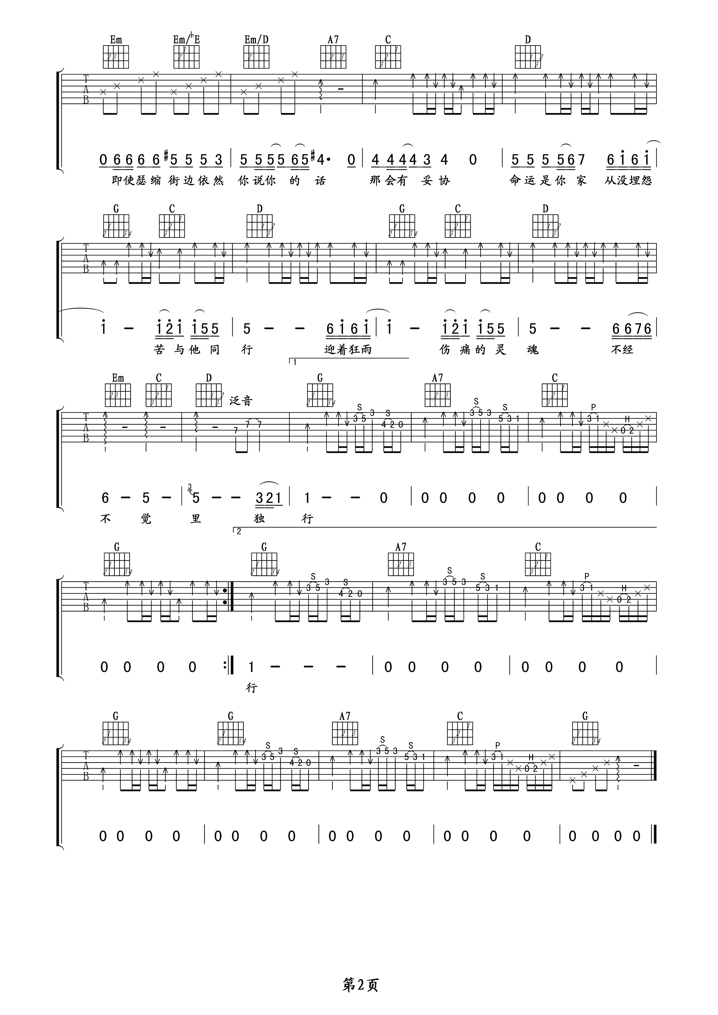 命运是你家吉他谱_G调精选版_卢家兴编配_beyond