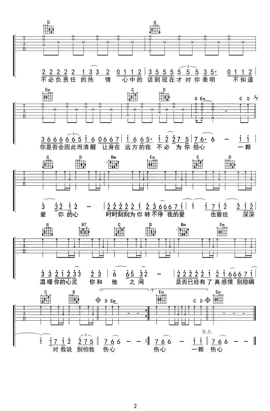 别怕我伤心吉他谱_G调_张信哲_弹唱六线谱