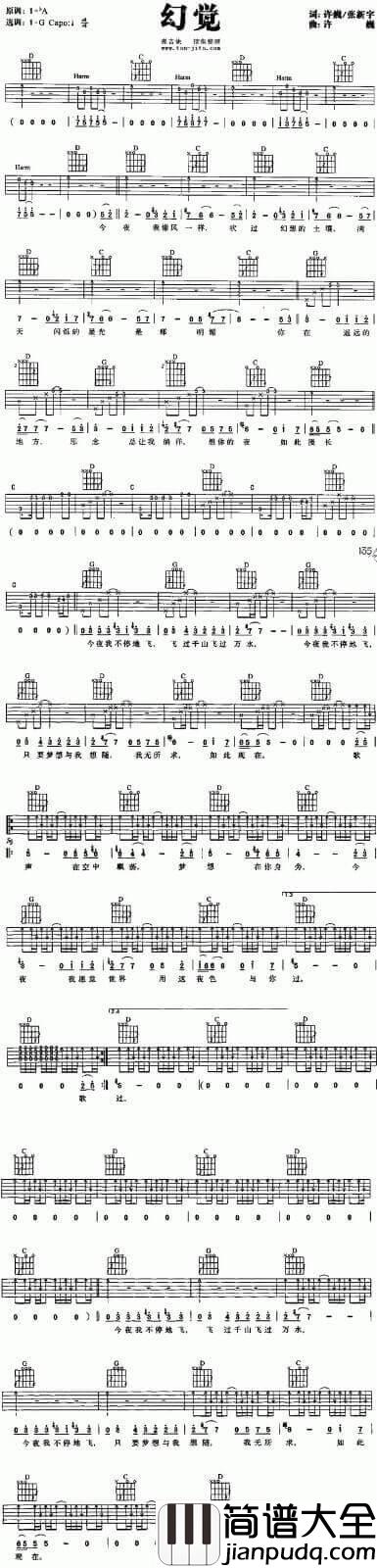 幻觉吉他谱_G调六线谱_弹吉他编配_许巍