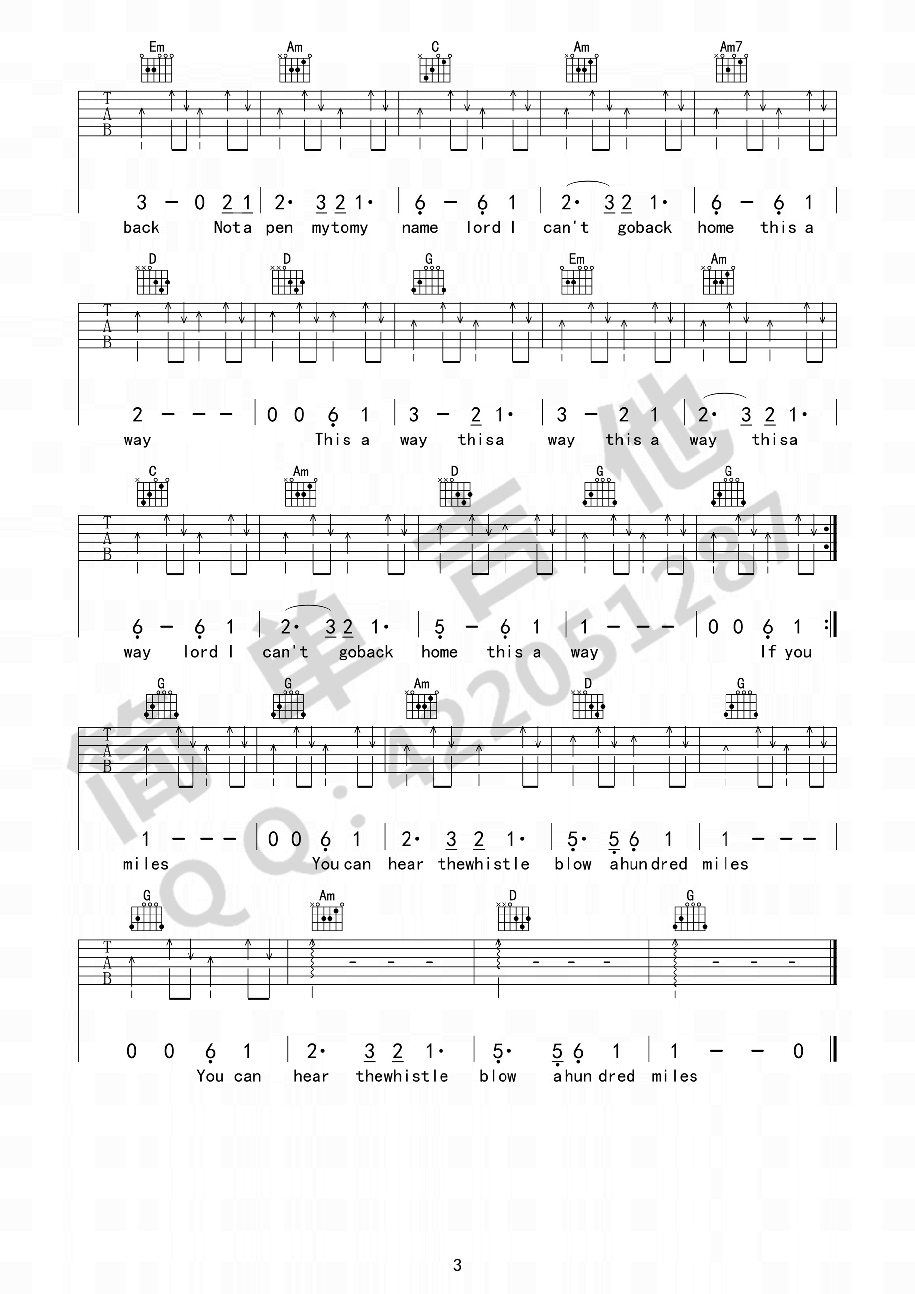 500_miles吉他谱_G调六线谱_简单吉他编配_the_journeymen