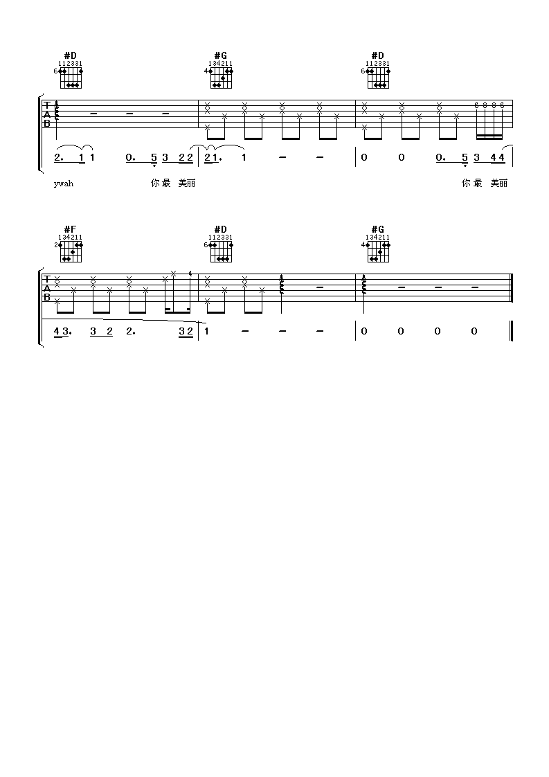 太美丽吉他谱_G调六线谱_阿潘音乐工场编配_陶喆