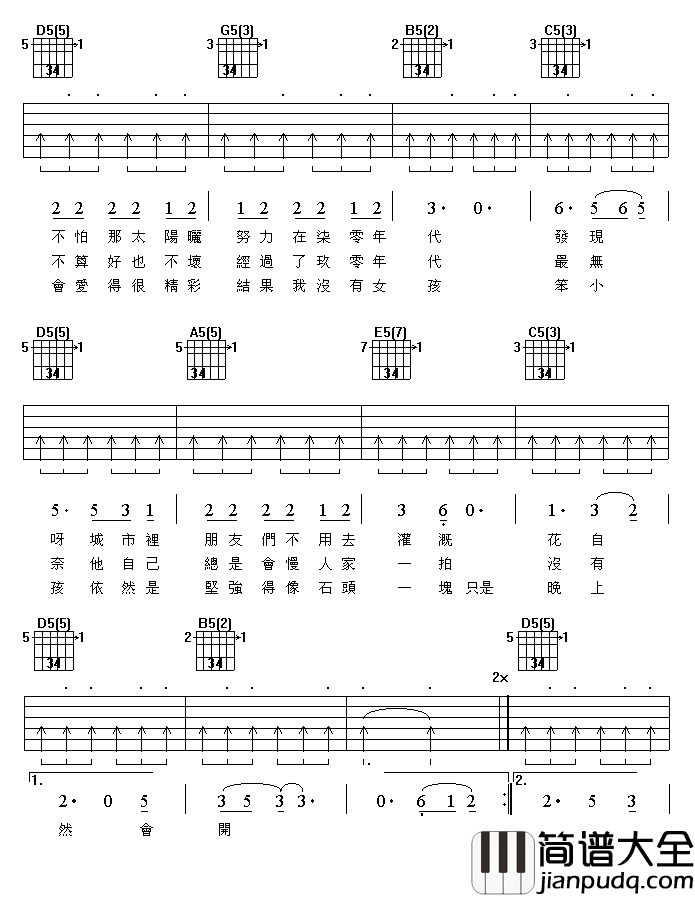 笨小孩吉他谱_G调扫弦版_中文吉他音乐社区编配_刘德华