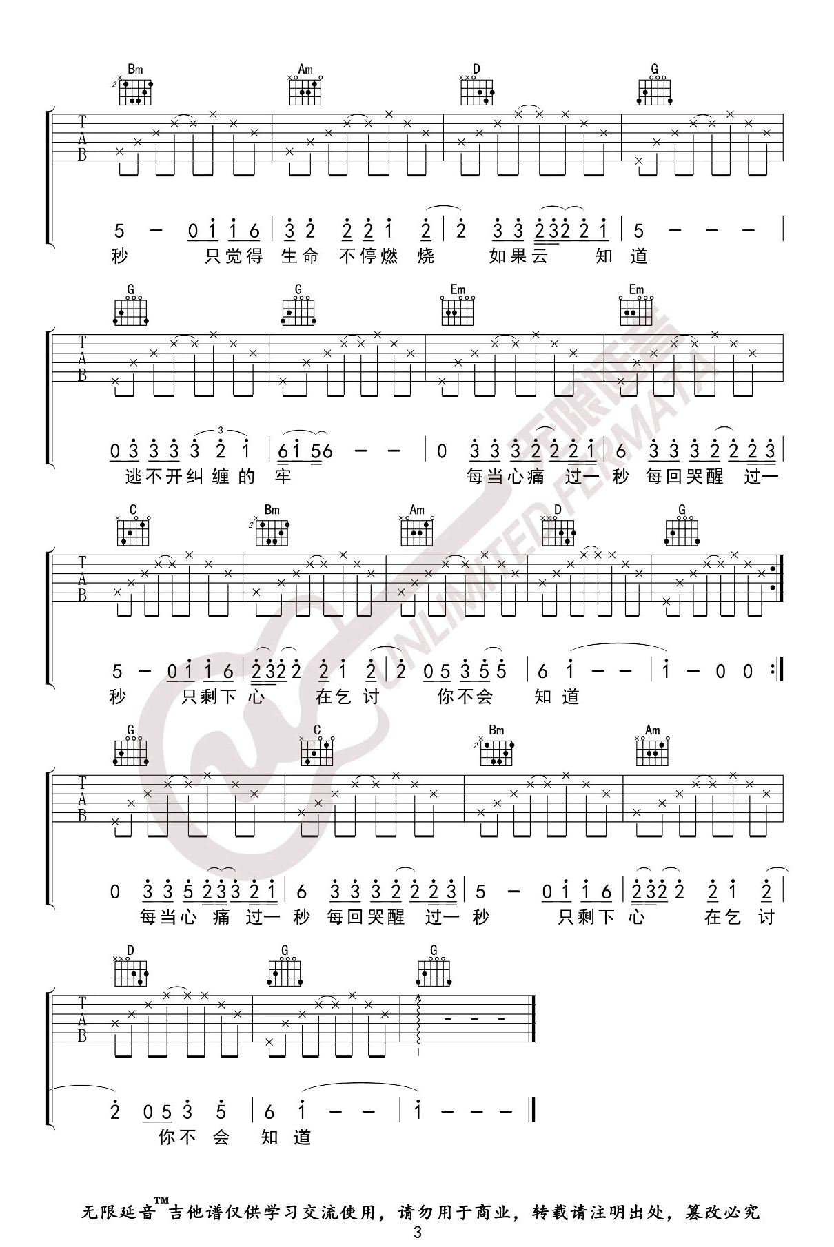 如果云知道吉他谱_许茹芸_G调_弹唱六线谱