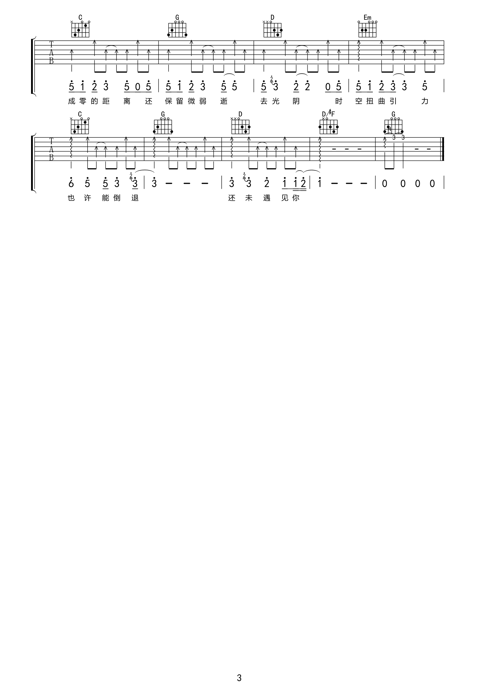 坠落星空吉他谱_小星星Aurora_G调_弹唱六线谱