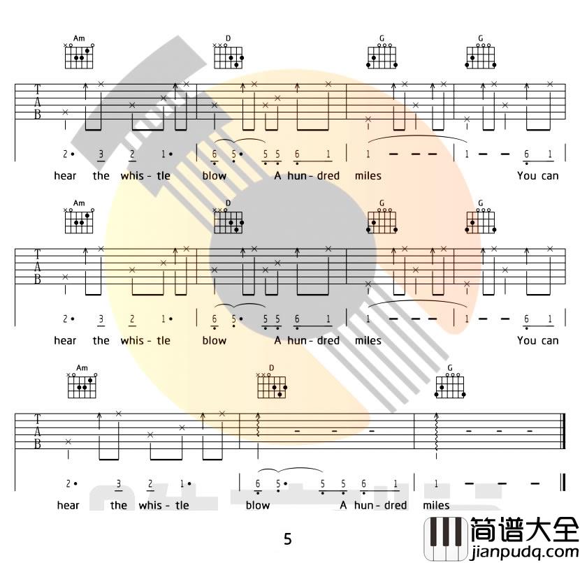 Five_hundred_miles吉他谱__500miles_六线谱_G调原版弹唱谱