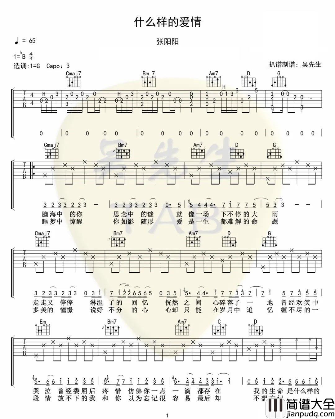 _什么样的爱情_吉他谱_张阳阳_G调原版弹唱六线谱