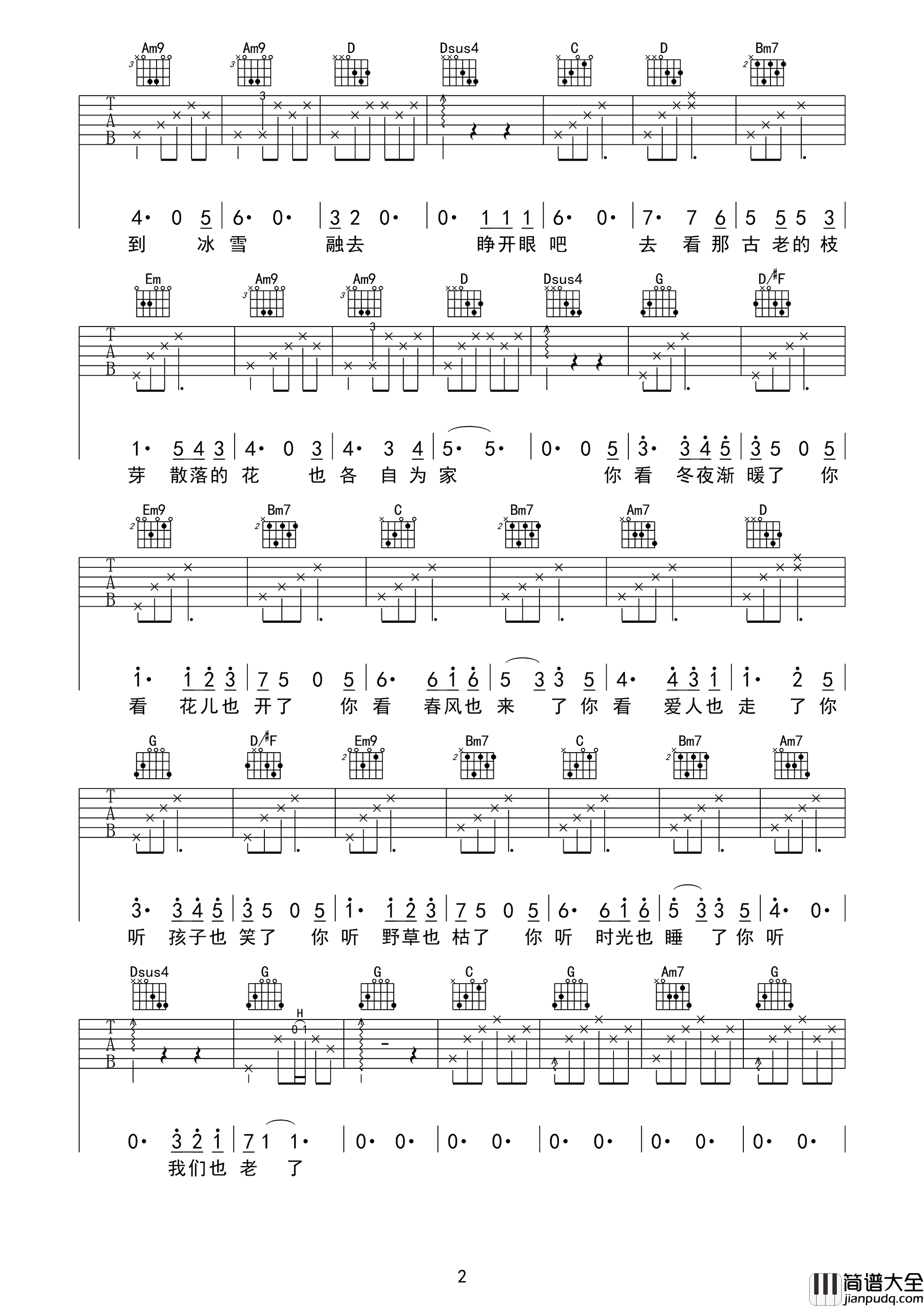 _花落知多少_吉他谱_倪健_G调原版弹唱谱_高清六线谱