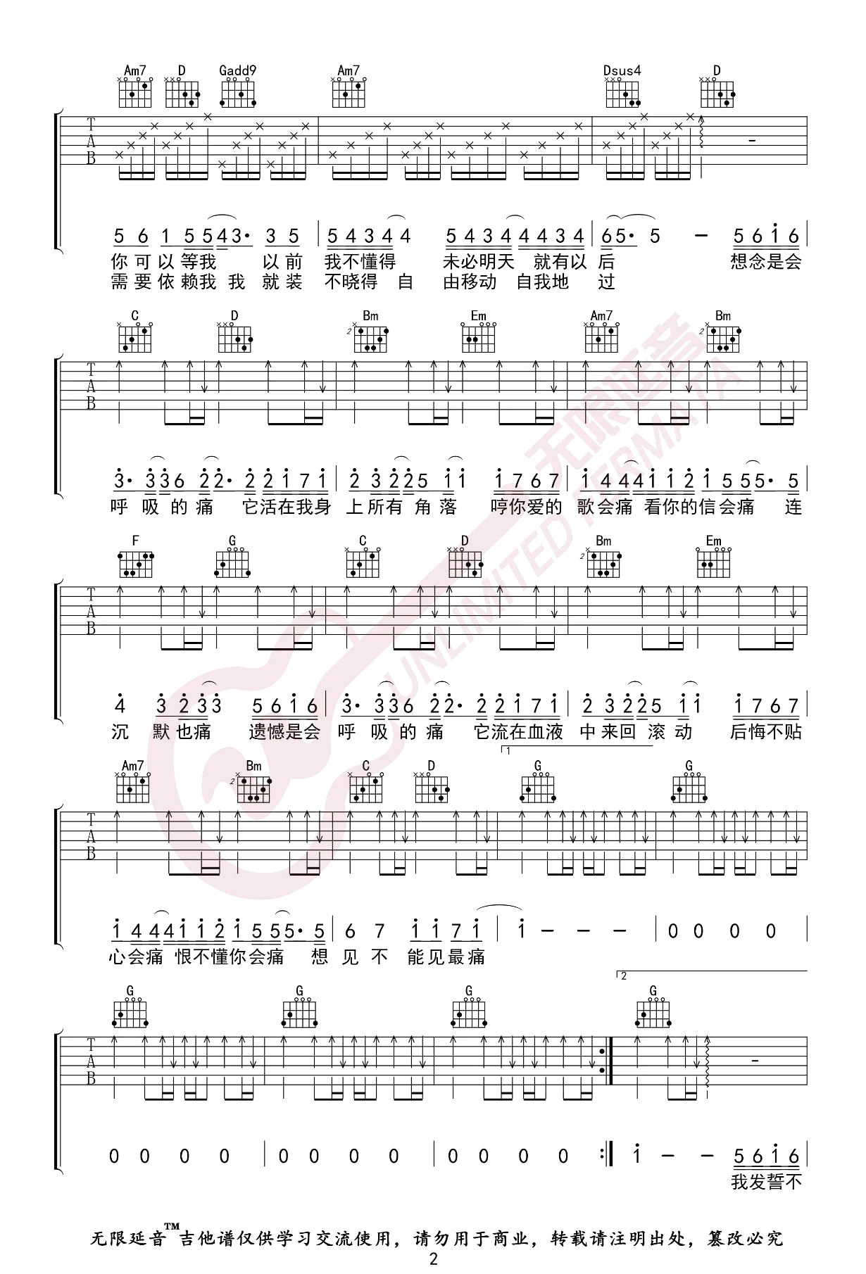 _会呼吸的痛_吉他谱_梁静茹_G调弹唱六线谱