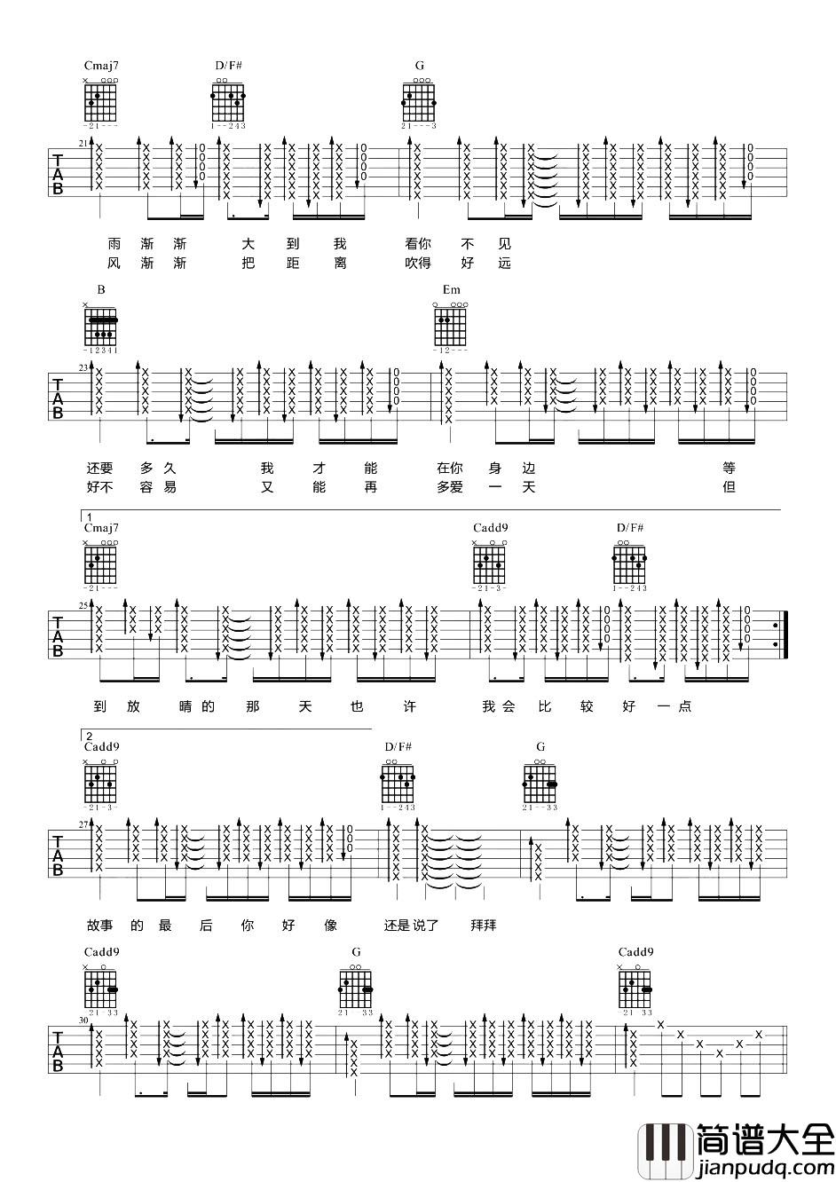 晴天吉他谱_周杰伦_G调女生版__晴天_超详细弹唱教学