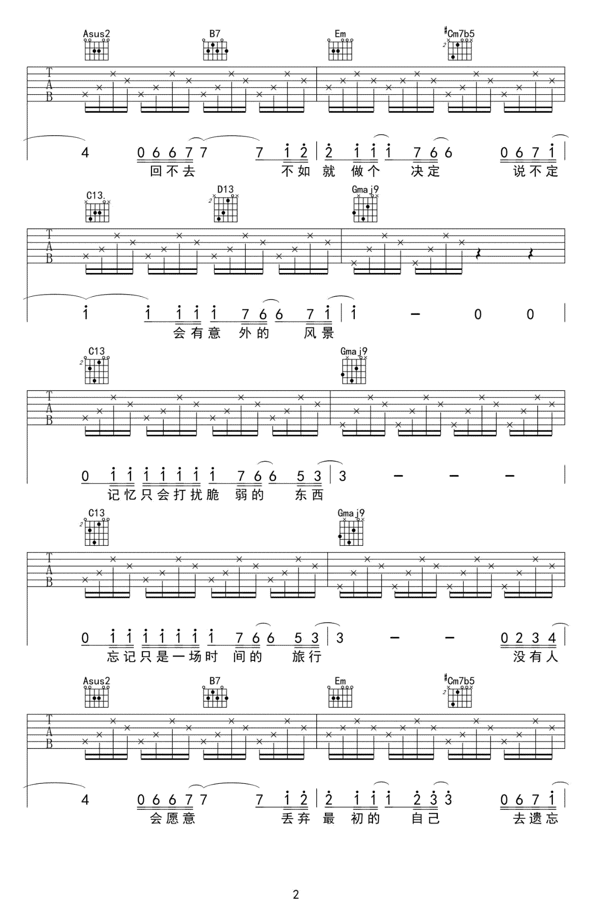 _一个人去巴黎_吉他谱_董又霖_G调弹唱六线谱_高清图片谱