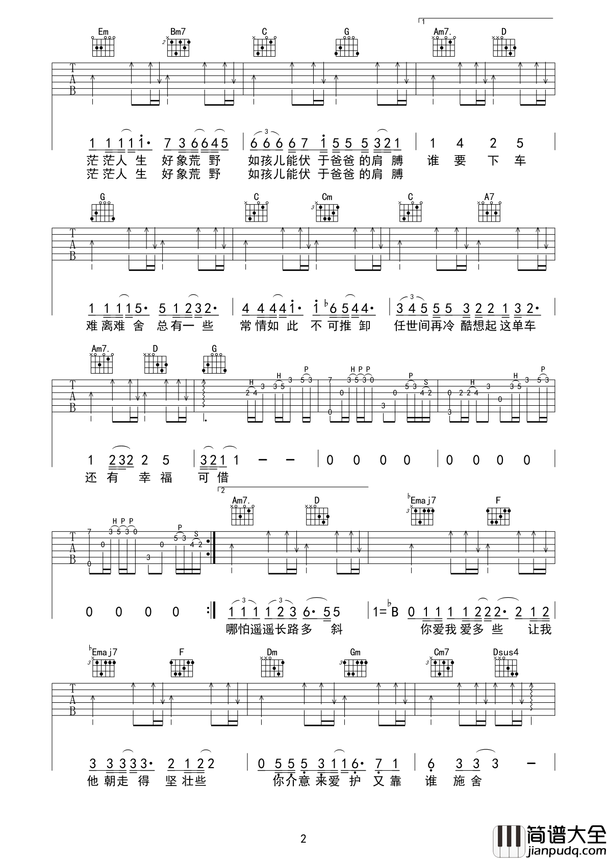 单车吉他谱_陈奕迅__单车_G调原版吉他谱_弹唱六线谱