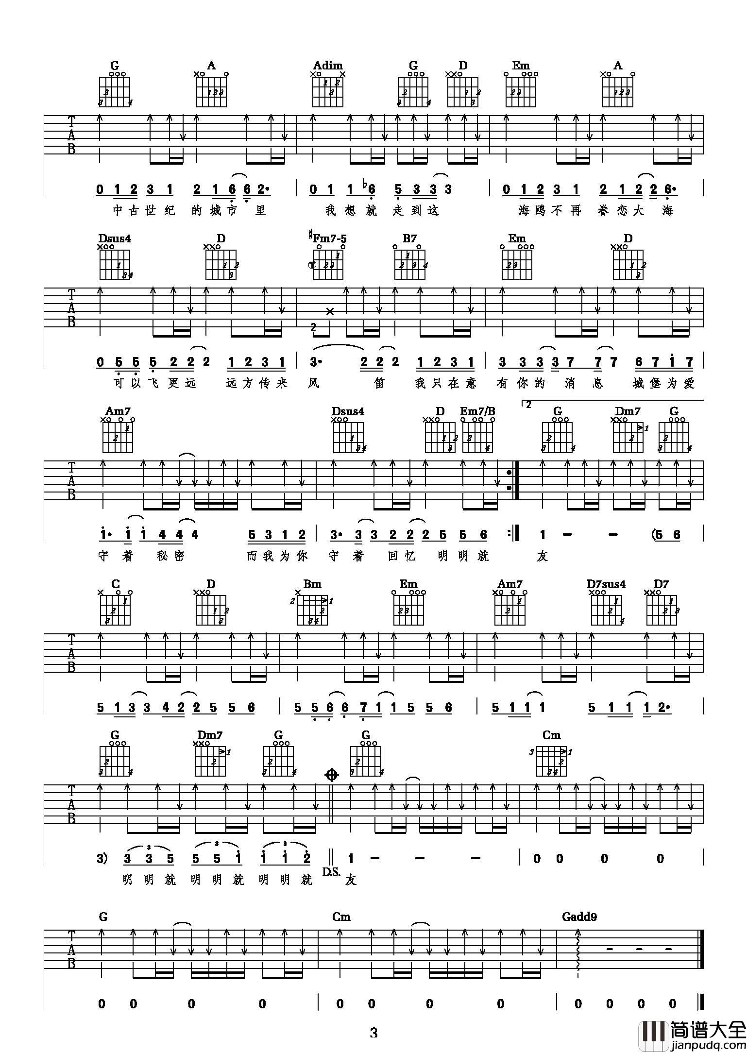 周杰伦_明明就_吉他谱_周杰伦_G调原版六线谱_吉他弹唱教学