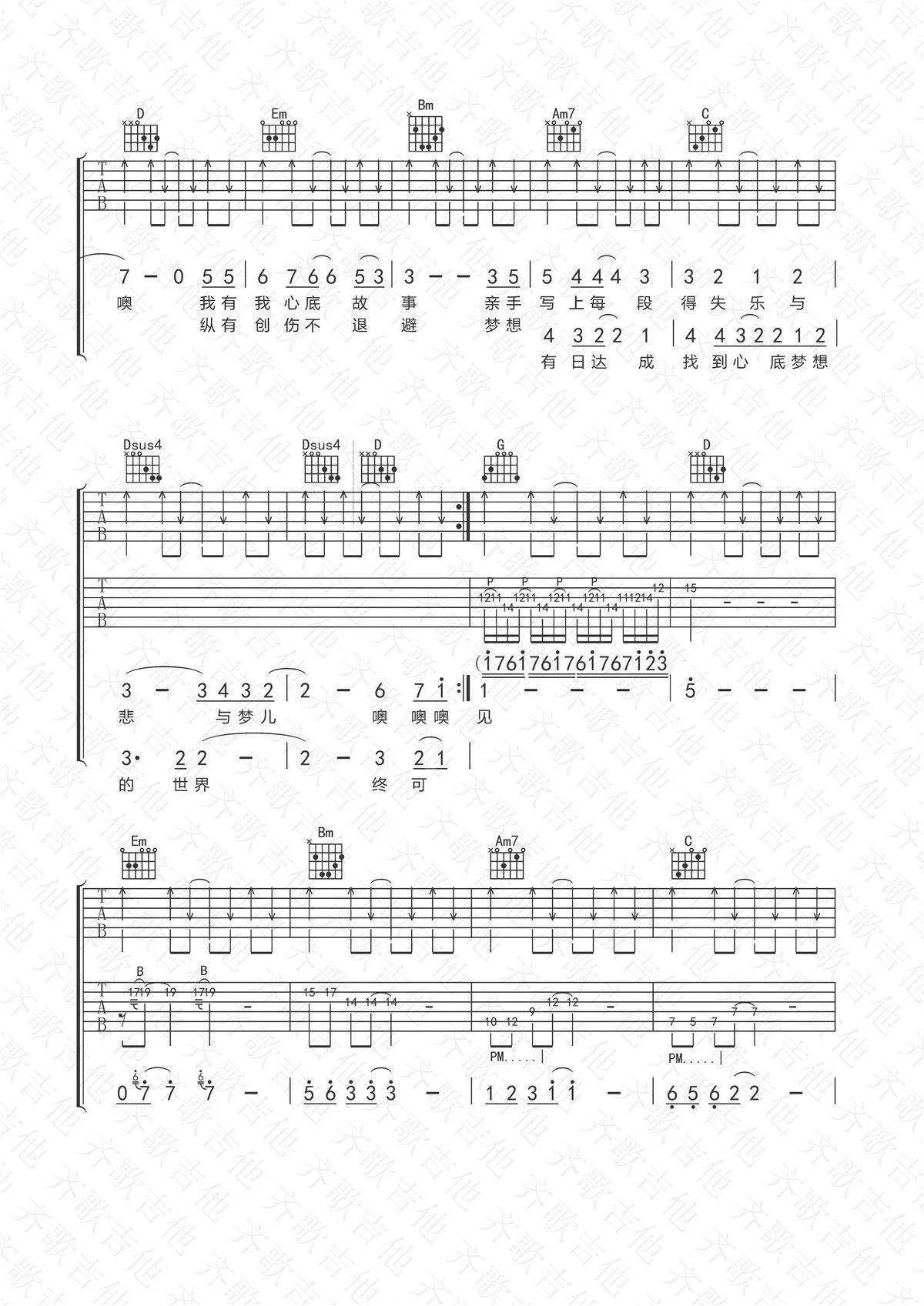 不再犹豫吉他谱_G调双吉他版_齐歌吉他编配_Beyond