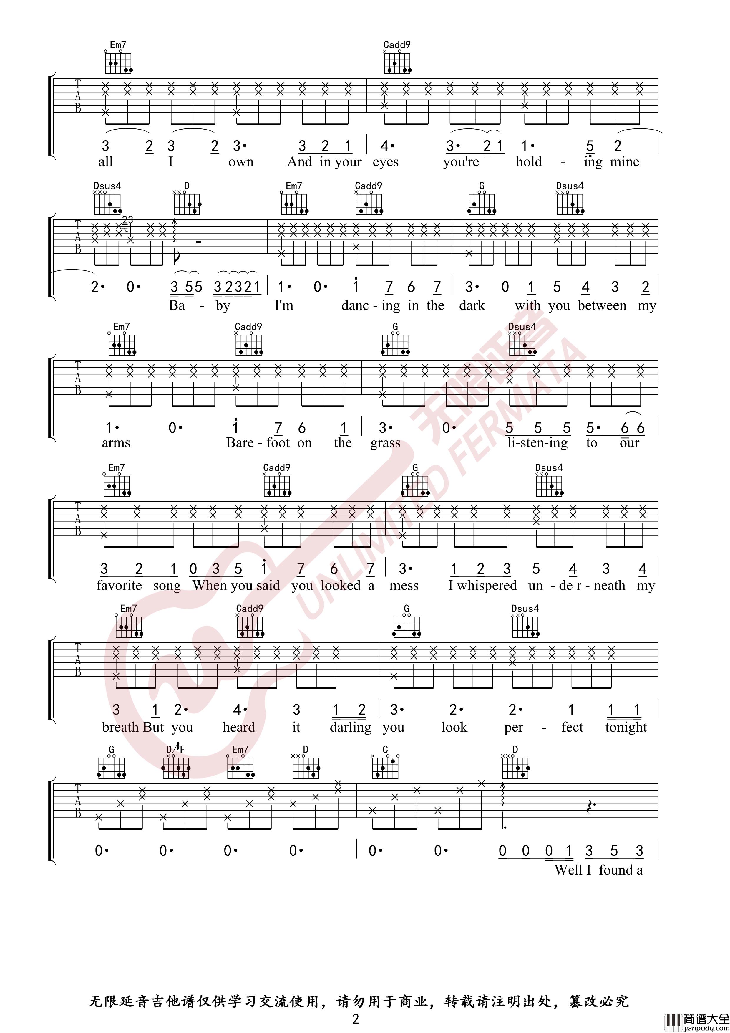 Perfect吉他谱_Ed_Sheeran_G调高清弹唱伴奏谱