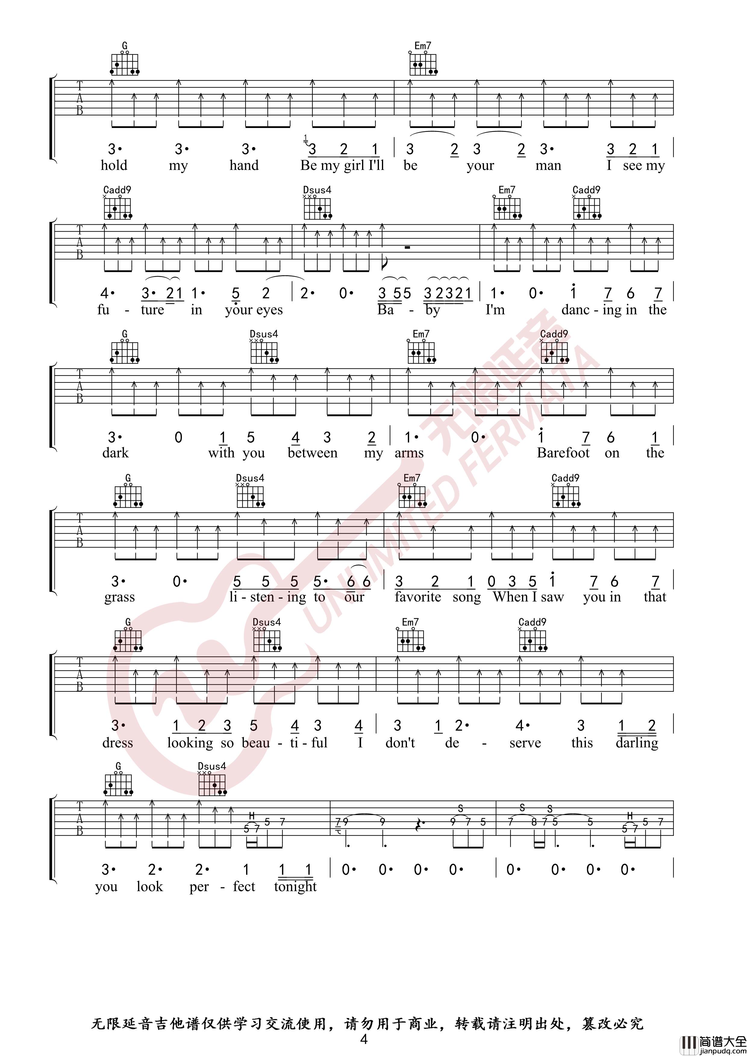 Perfect吉他谱_Ed_Sheeran_G调高清弹唱伴奏谱