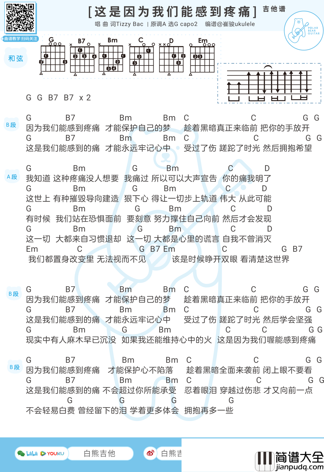 这是因为我们能感到疼痛吉他谱_Tizzy_Bac_G调