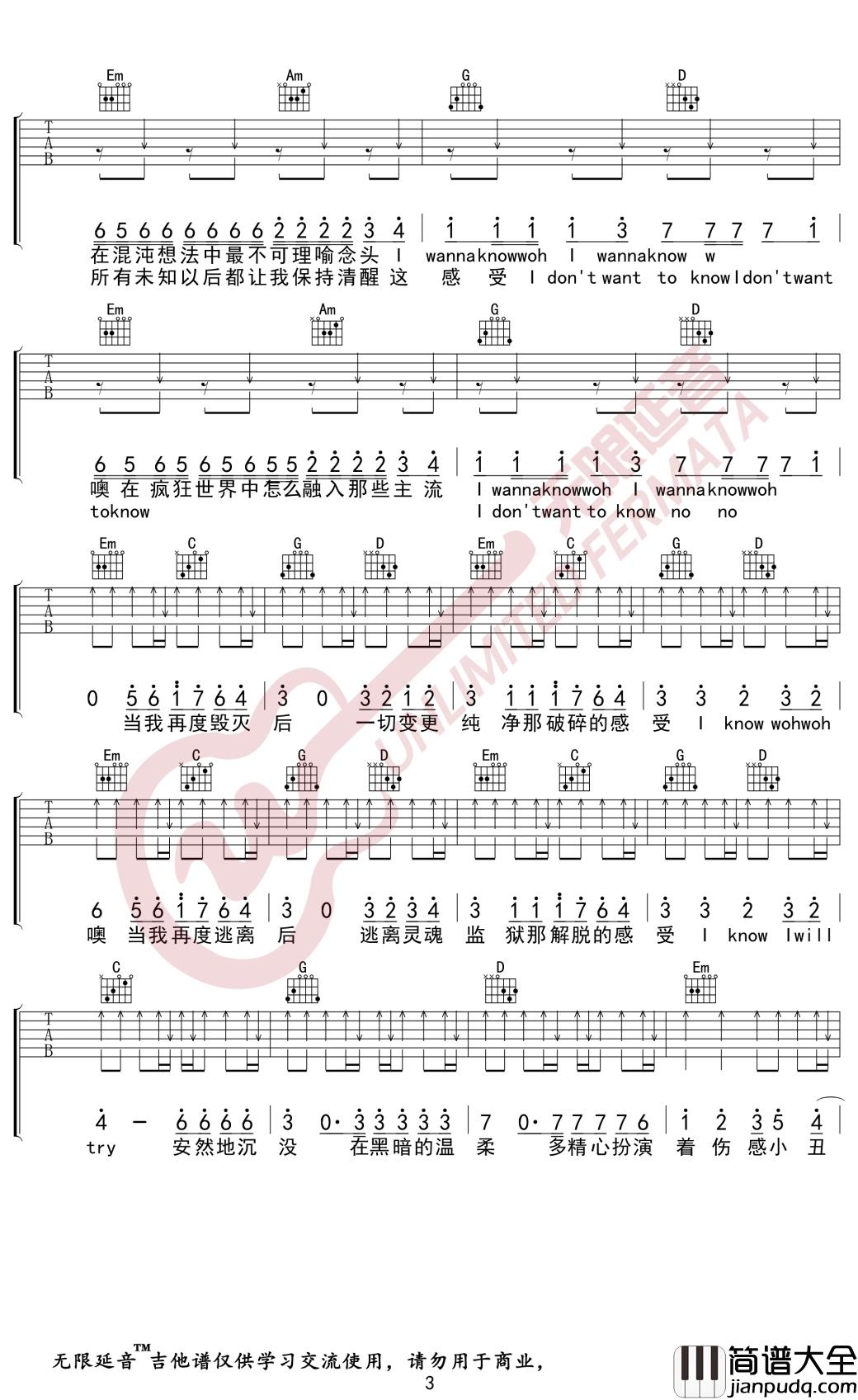 疯人院吉他谱_华晨宇_G调弹唱谱