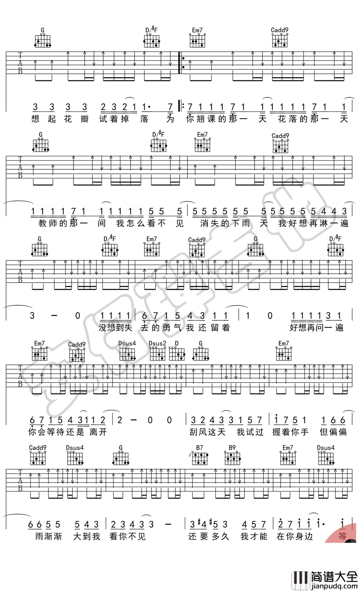 晴天吉他谱_G调吉他弹唱示范+教学视频
