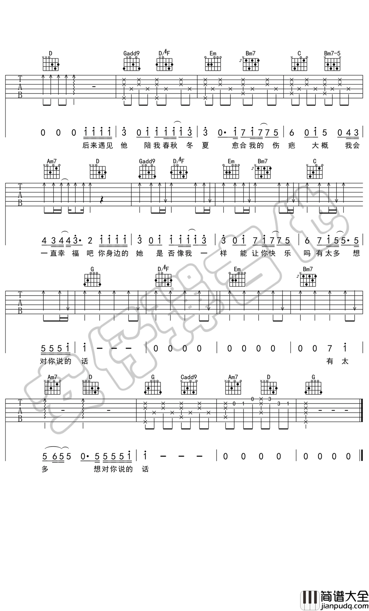 后来遇见他吉他谱_胡66_G调指法弹唱教学视频