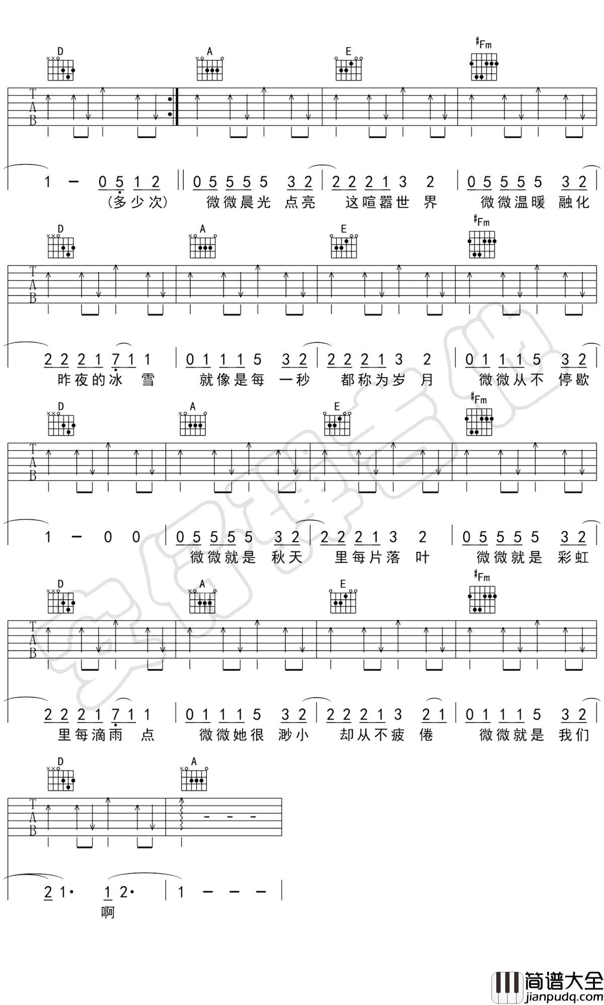 傅如乔_微微_吉他谱_G调指法_示范教学视频