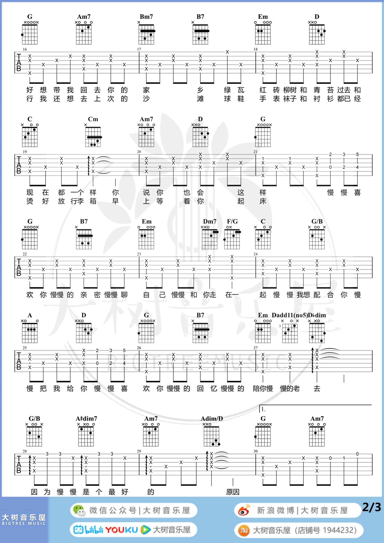 慢慢喜欢你吉他谱_莫文蔚_G调_弹唱教学视频