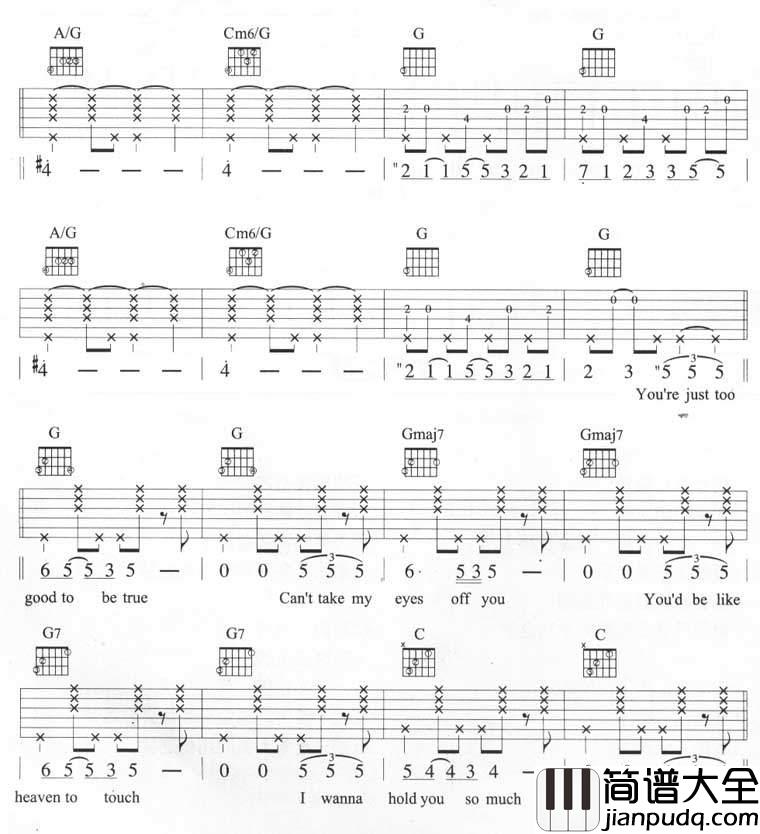 _Can_not_Take_My_Eyes_Off_You_吉他谱_王若琳_G调弹唱六线谱