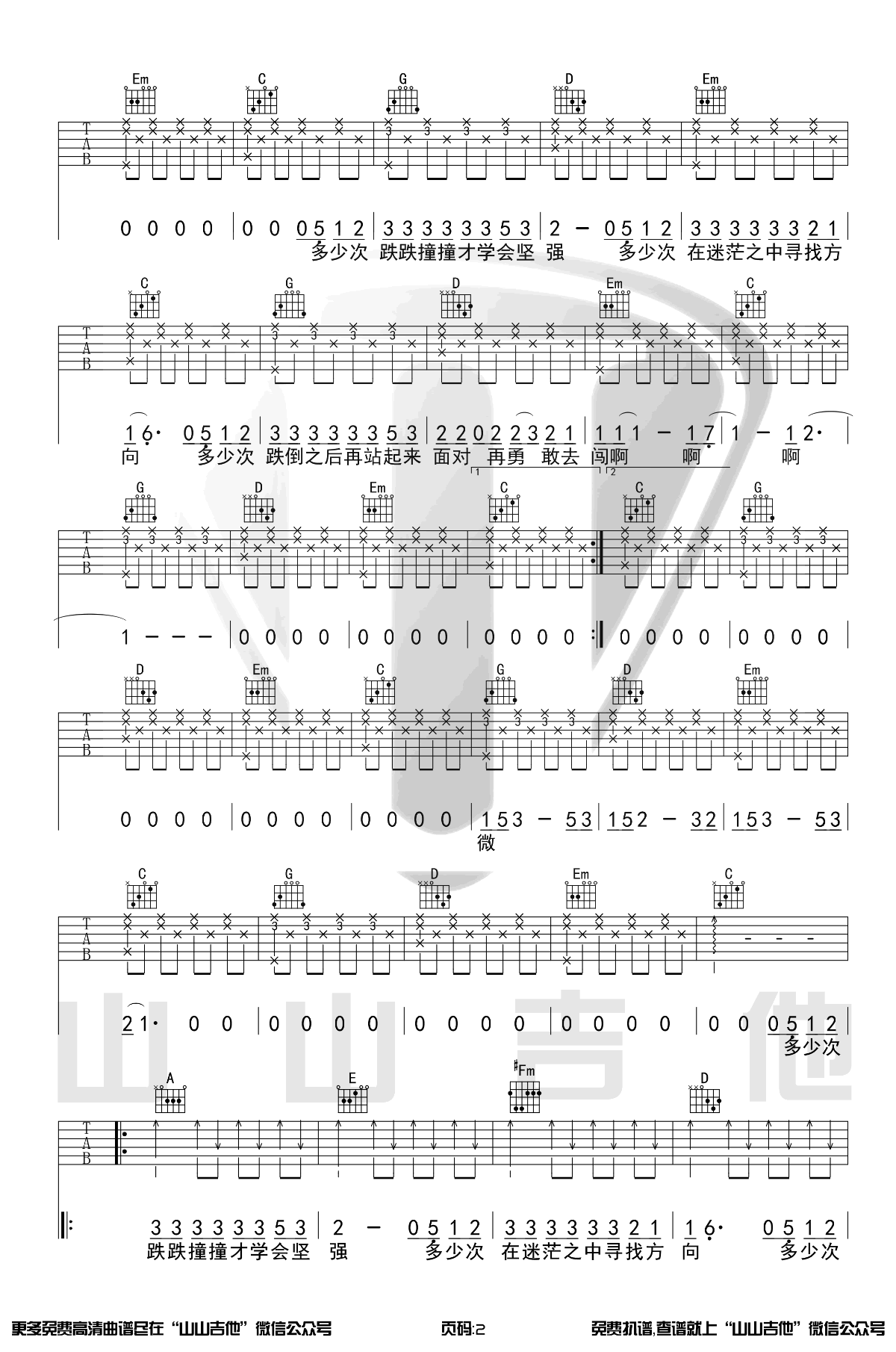 微微吉他谱_傅如乔__微微_G调高清弹唱六线谱