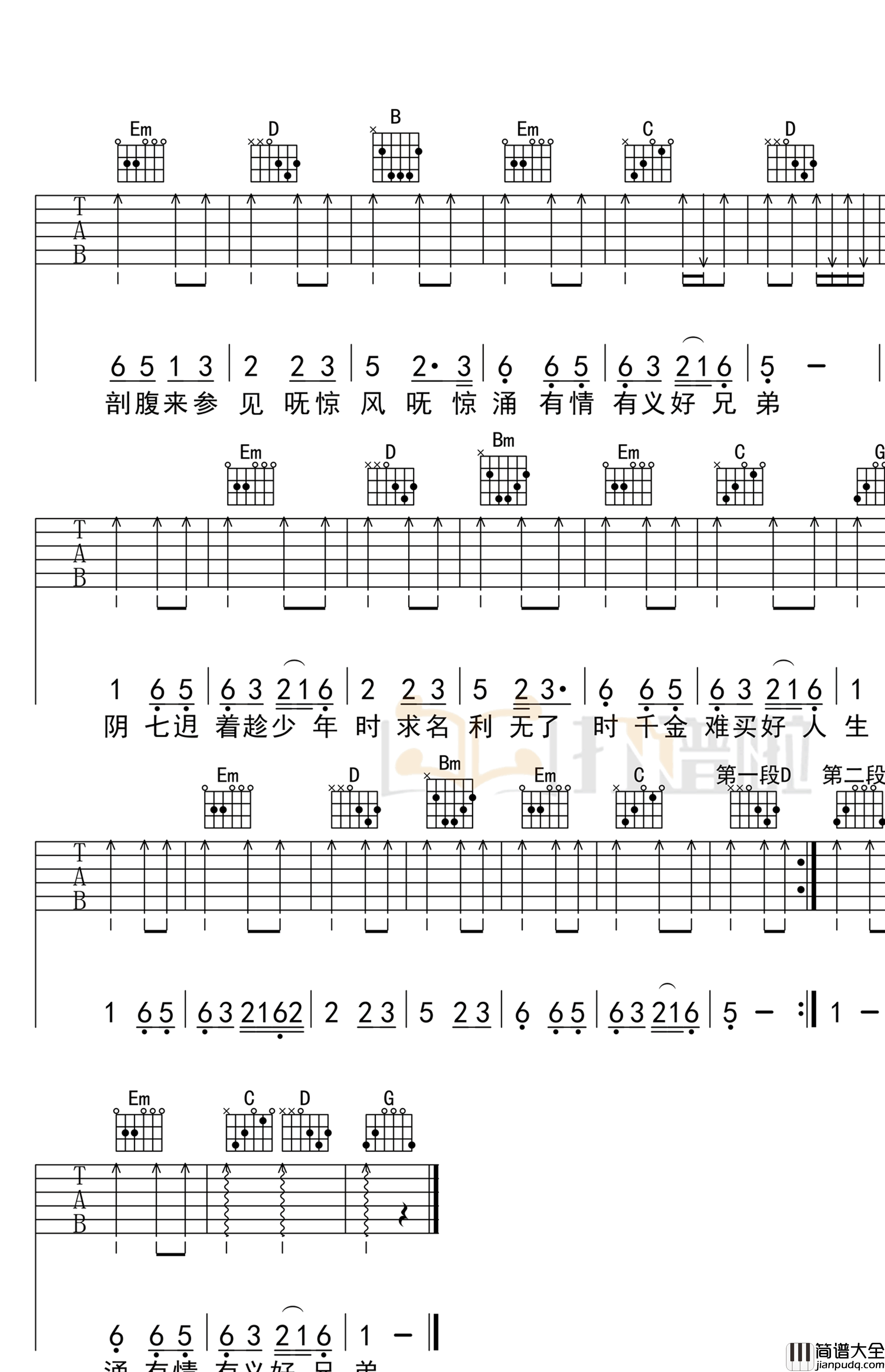 _世界第一等_吉他谱_刘德华_G调简单版弹唱谱_高清六线谱