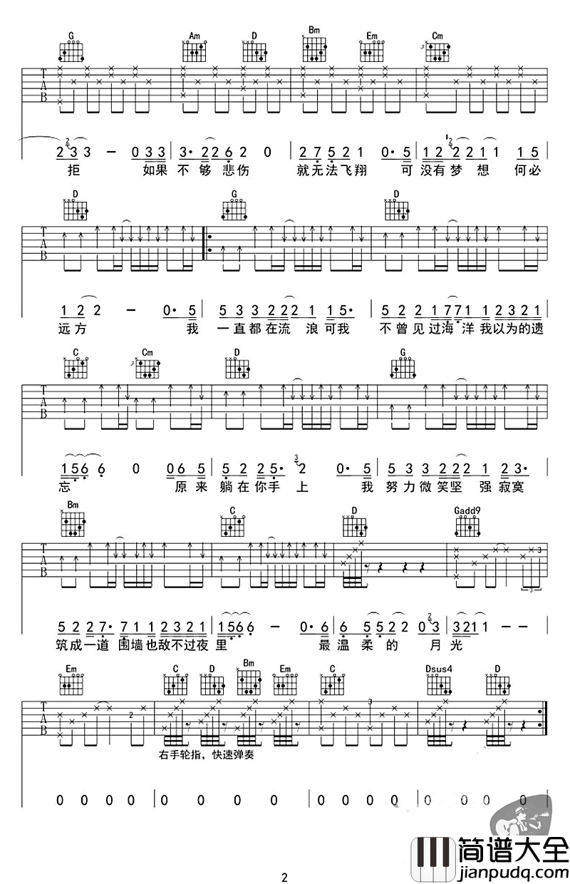残酷月光吉他谱_林宥嘉__残酷月光_G调弹唱谱_高清六线谱