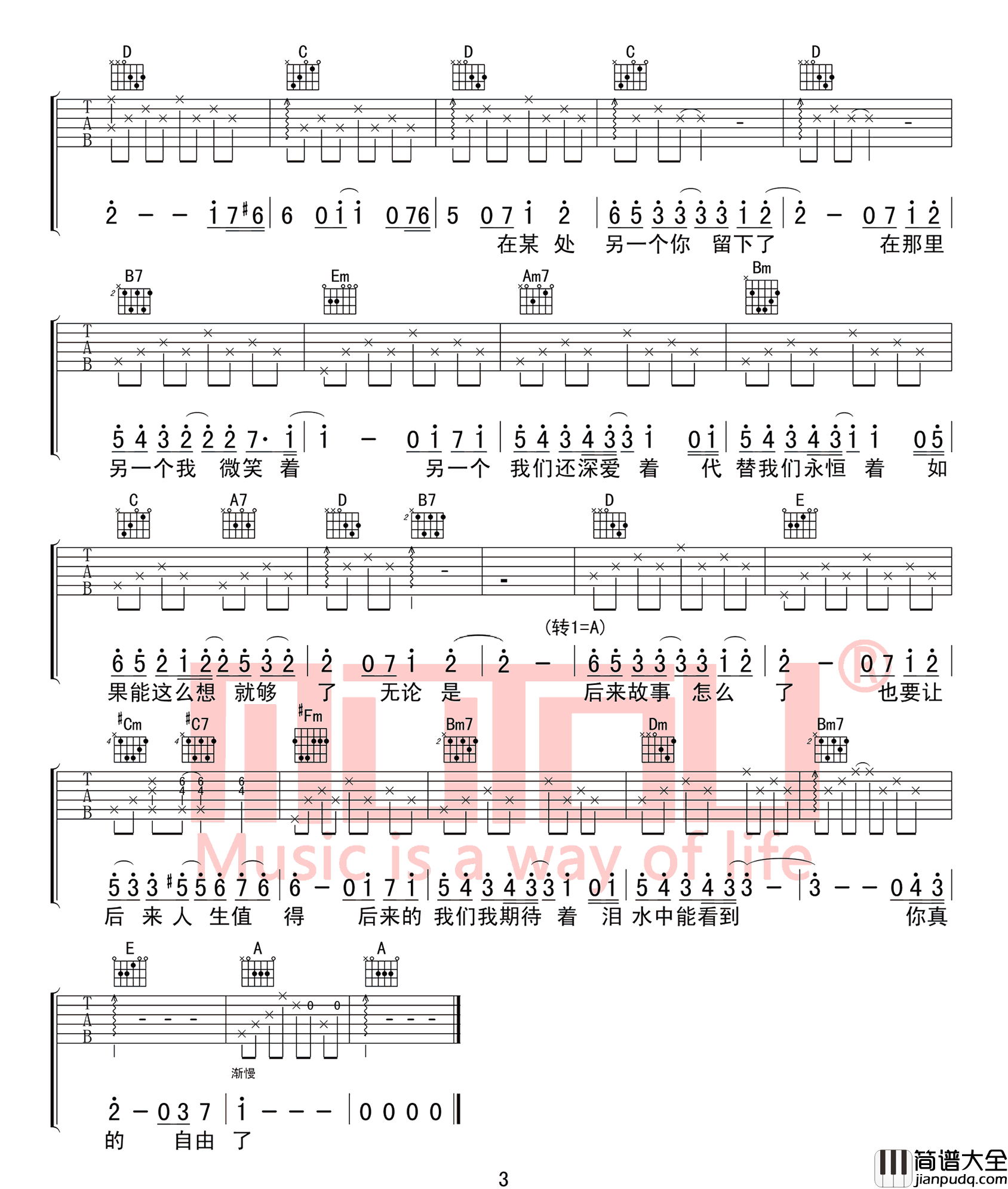 _后来的我们_吉他谱_五月天_G调原版弹唱六线谱