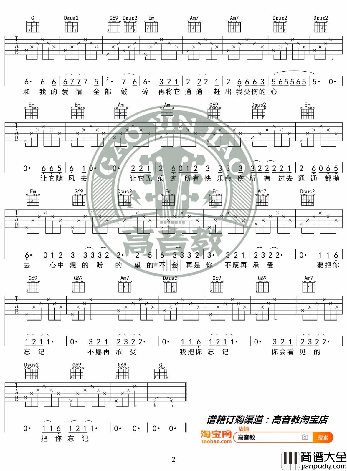 _浪人情歌_吉他谱_伍佰_G调简单版弹唱六线谱