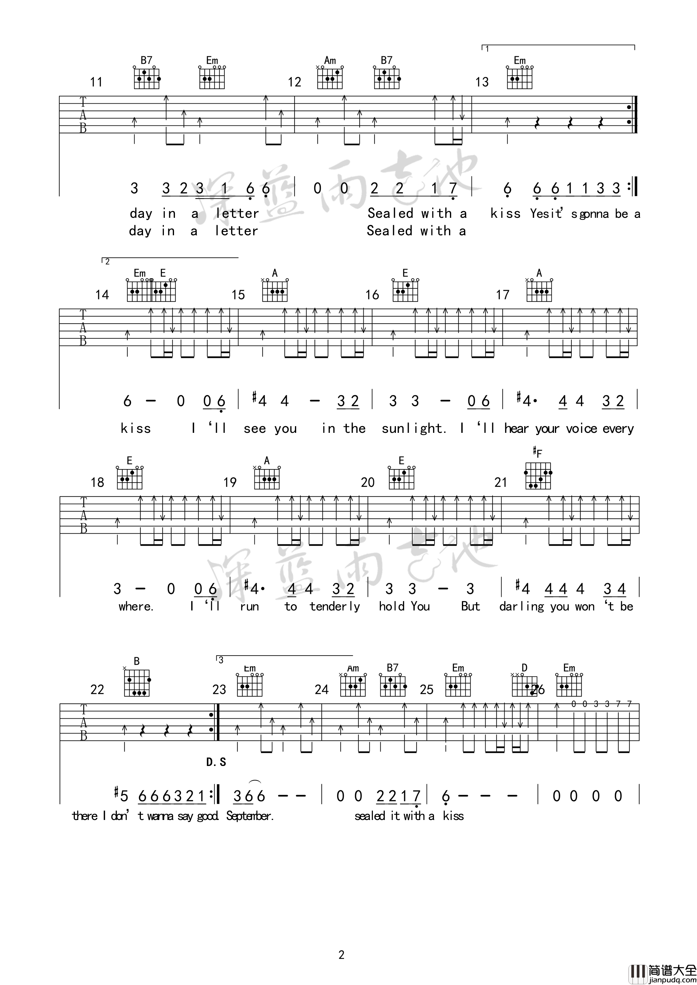 _Sealed_with_a_kiss_吉他谱_以吻封缄G调原版弹唱吉他谱