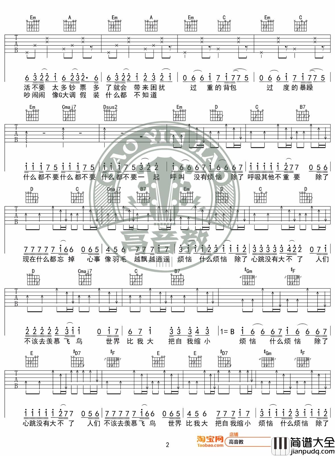 _烦恼歌_吉他谱_张学友G调原版吉他谱
