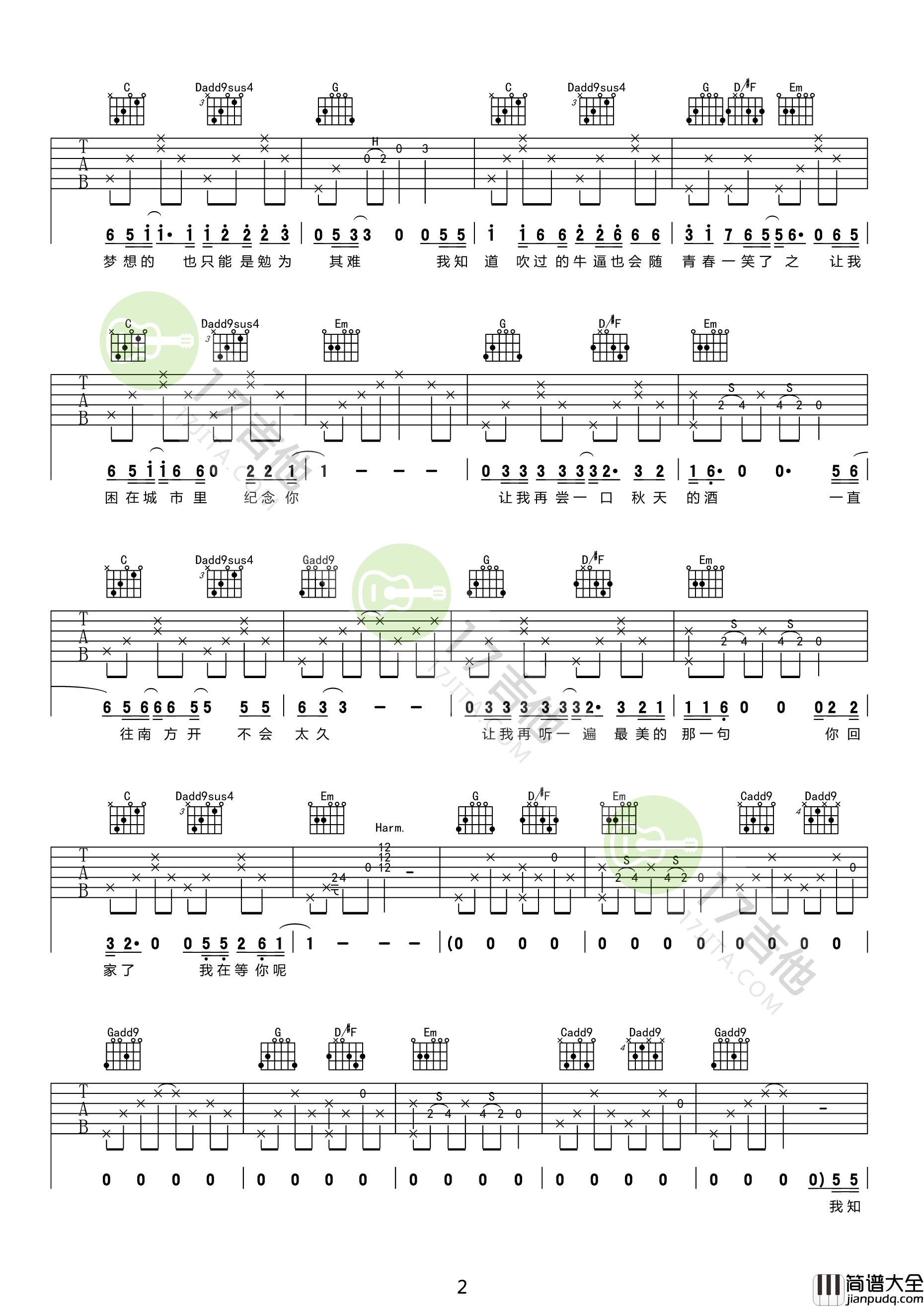 宋冬野_安和桥_G调完美版弹唱吉他谱_安河桥高清图片谱