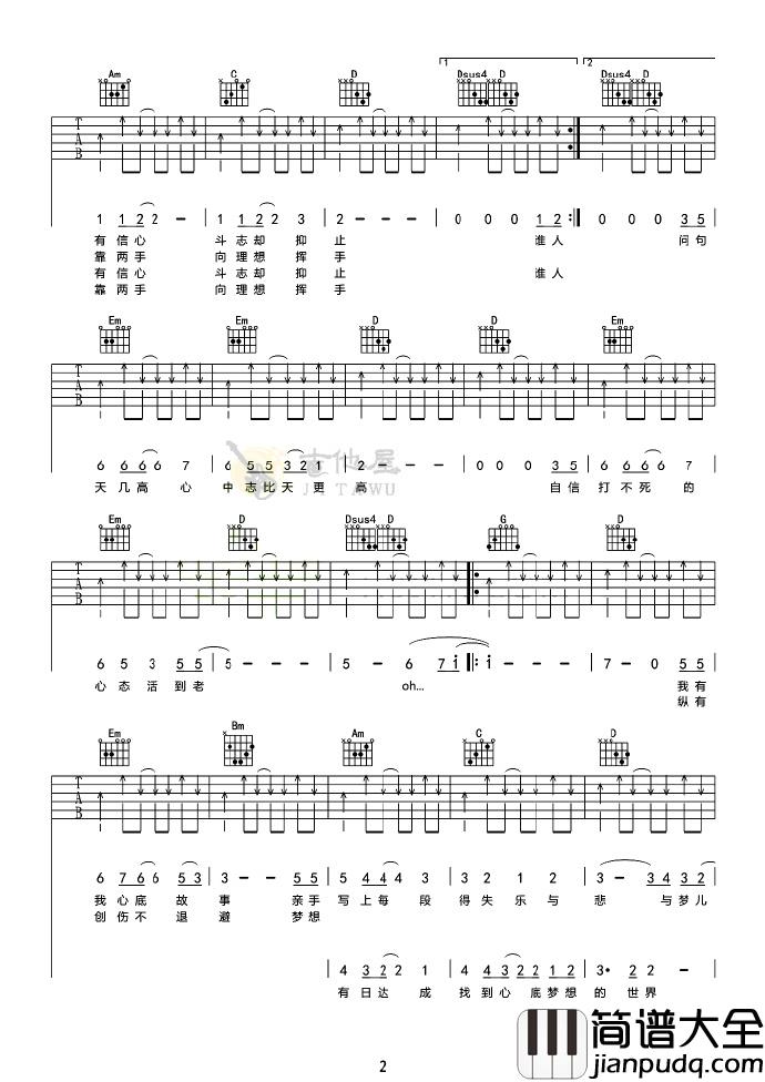Beyond_不再犹豫_黄家驹G调原版弹唱吉他六线谱